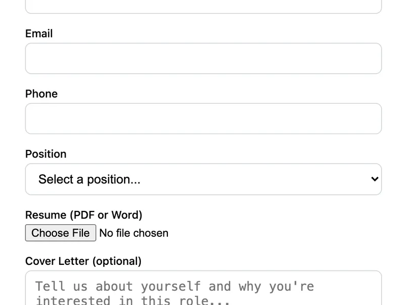 Job Application Form preview