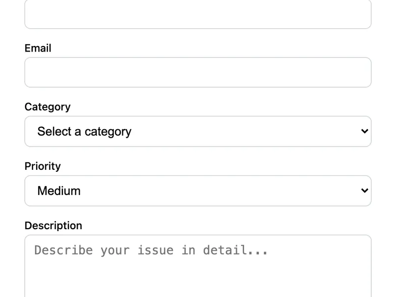 Support Ticket Form preview